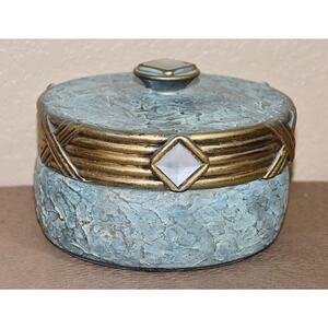 Jaru Designer Art Deco Green and Gold Cast Ceramic Trinket Candy Box